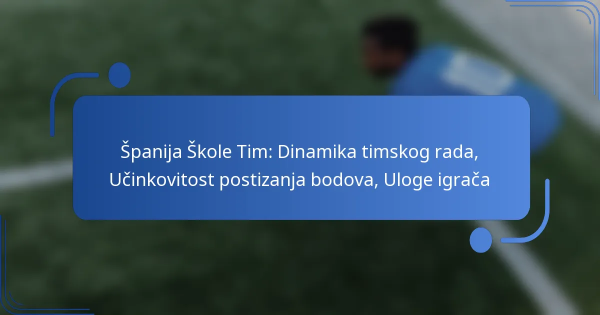 Španija Škole Tim: Dinamika timskog rada, Učinkovitost postizanja bodova, Uloge igrača