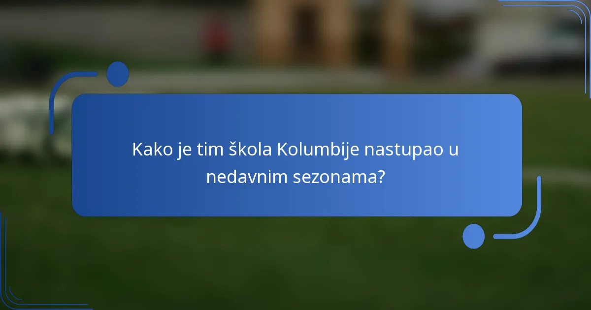 Kako je tim škola Kolumbije nastupao u nedavnim sezonama?